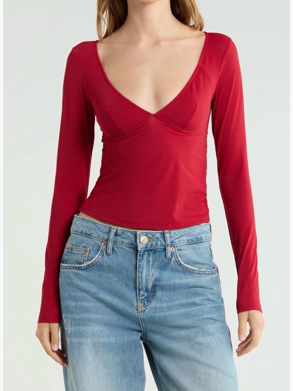 BDG Urban Outfitters Out From Under Je T'aime V-Neck Top in Red
